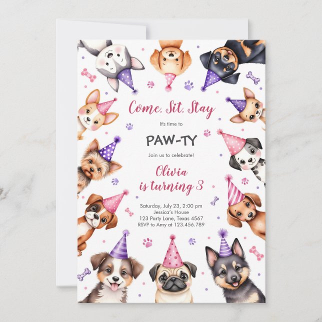 It's Time to Paw-ty Party Animals Kids Birthday Invitation (Front)