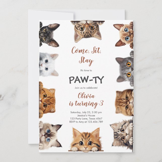 It's Time to Paw-ty Party Animals Kids Birthday Invitation (Front)