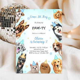 It's Time to Paw-ty Party Animals Kids Birthday Invitation
