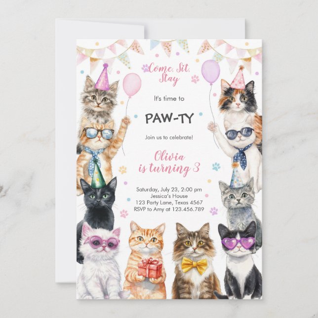 It's Time to Paw-ty Party Animals Kids Birthday Invitation (Front)