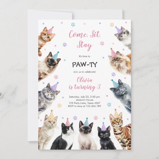 It's Time to Paw-ty Party Animals Kids Birthday Invitation (Front)