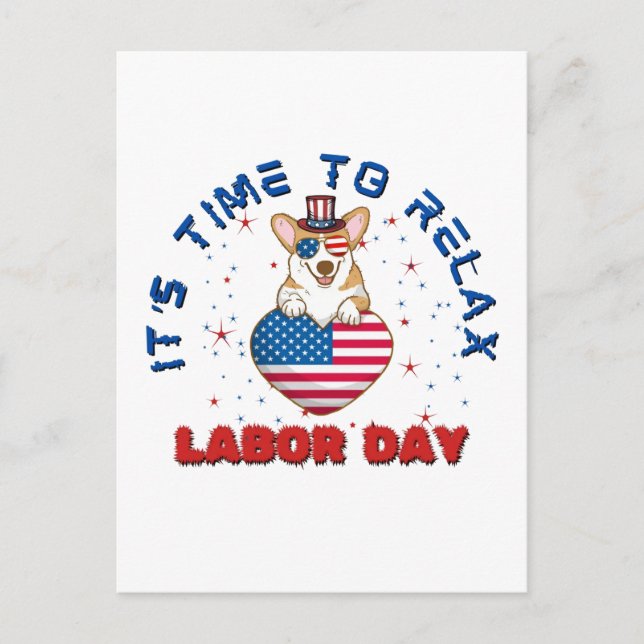 It's Time To Relax Labour Day, Welsh Corgi Dog Postcard (Front)