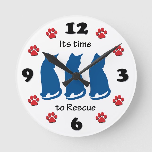 Its Time to Rescue Cats Round Clock (Front)