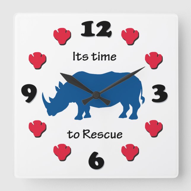 Its Time to Rescue Rhinoceros Square Wall Clock (Front)