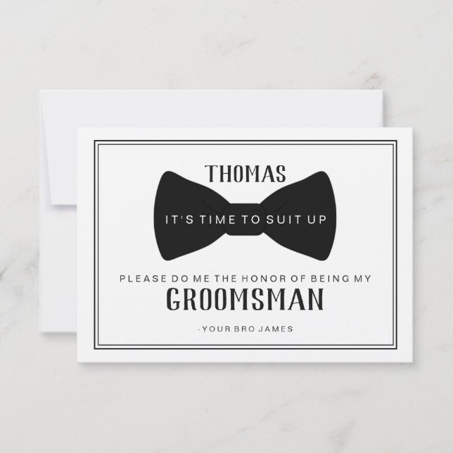 It's Time To Suit Up Groomsman - Black Tie Kraft Invitation (Front)