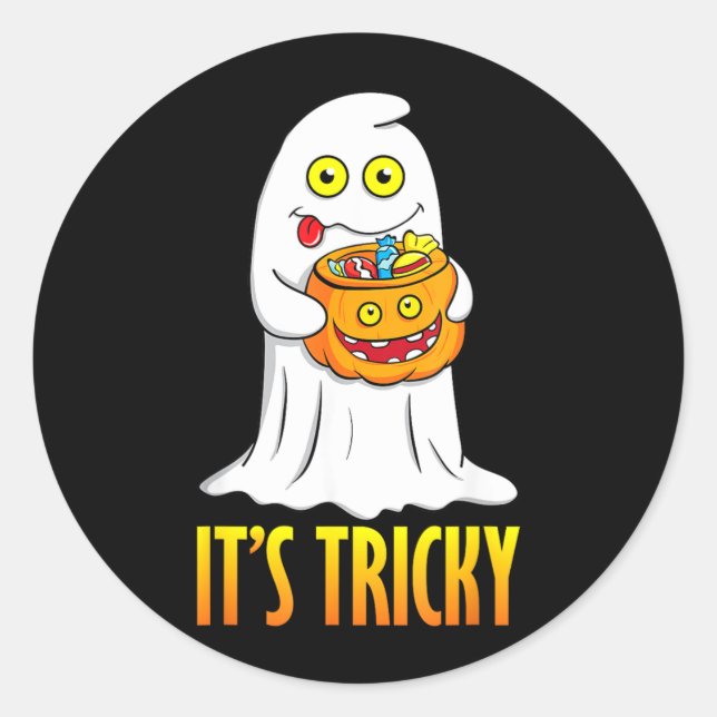 Its Tricky Funny Halloween Shirt Classic Round Sticker (Front)