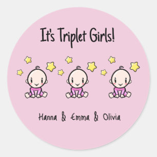 It's Triplet Girls!, Personalised Triplet Babies  Classic Round Sticker