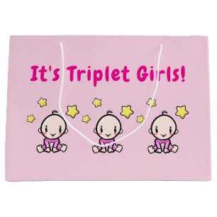 It's Triplet Girls!, Triplet Babies Gift Wrap, Large Gift Bag