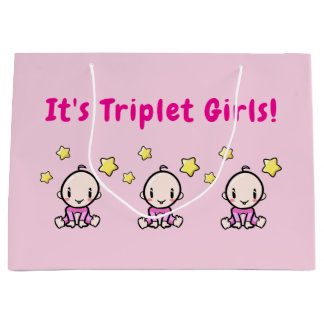 It's Triplet Girls!, Triplet Babies Gift Wrap, Large Gift Bag
