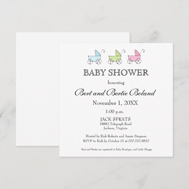 It's Triplets Baby Shower Invitation (Front/Back)