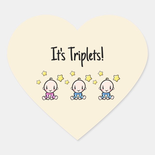 It's Triplets!, Custom Triplet Babies  Heart Sticker (Front)