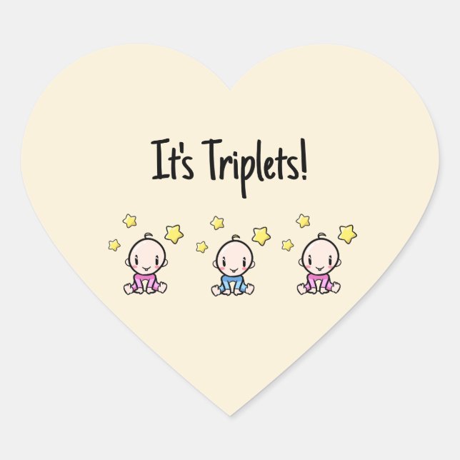 It's Triplets!, Custom Triplet Babies  Heart Sticker (Front)