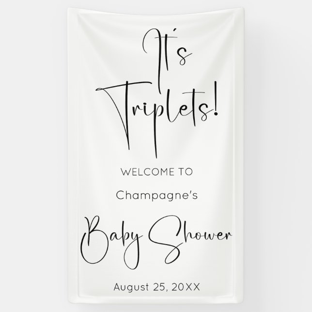 It's Triplets Modern Script Baby Shower Banner (Vertical)
