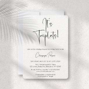 It's Triplets Modern Script Baby Shower Invitation