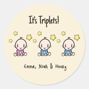 It's Triplets!, Personalized Triplet Babies  Classic Round Sticker