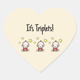 It's Triplets!, Triplet Babies, Unisex, Neutral  Heart Sticker