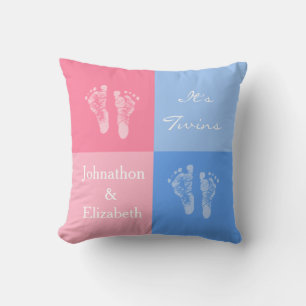 Its Twin Boy and Girl Cute Pink Baby Footprints Cushion