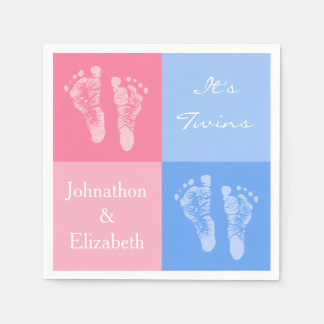 Its Twin Boy and Girl Cute Pink Baby Footprints Napkin (Front)