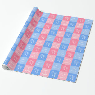 Its Twin Boy and Girl Cute Pink Baby Footprints Wrapping Paper