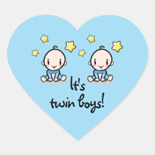 It's twin boys!, baby boys, heart-shaped sticker