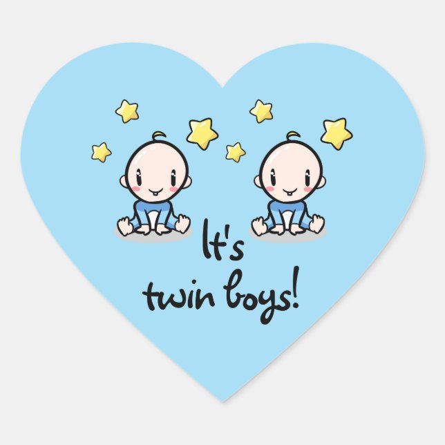 It's twin boys!, baby boys, heart-shaped sticker (Front)
