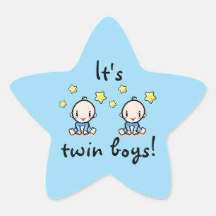 It's twin boys!, baby boys, star-shaped stickers