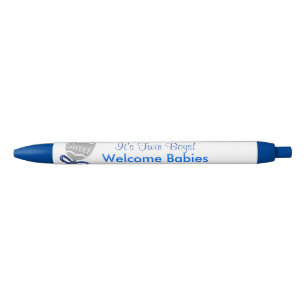 It's Twin Boys Baby Rattle Blue Bow Announcements Blue Ink Pen
