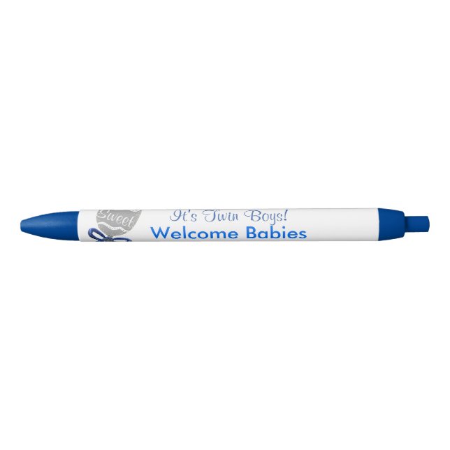 It's Twin Boys Baby Rattle Blue Bow Announcements Ink Pen (Front)