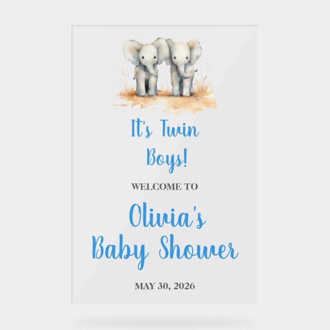 It's Twin Boys Baby Shower Welcome Acrl Acrylic Si Sign (Front)