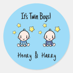 It's Twin Boys!, Blue, Personalised Twin Babies Classic Round Sticker