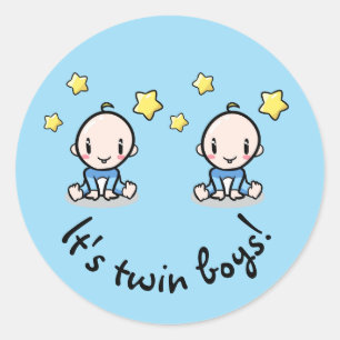 It's twin boys!, cute baby boys, round sticker