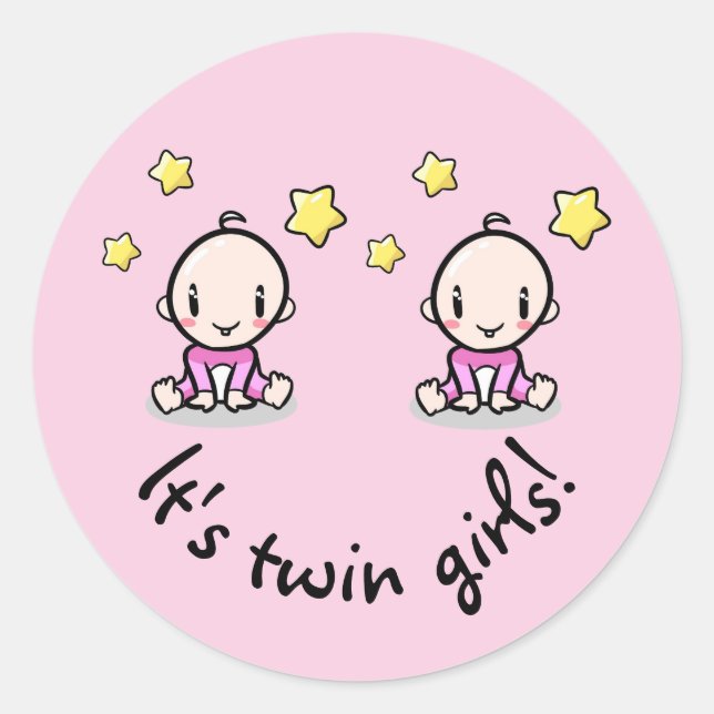 It's twin girls!, cute baby girls, round stickers (Front)