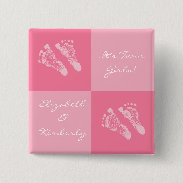 Its Twin Girls Cute Girly Pink Baby Footprints 15 Cm Square Badge (Front)