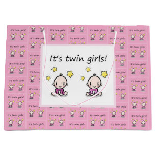 It's Twin Girls Gift Wrap, Customised For Twins,  Large Gift Bag