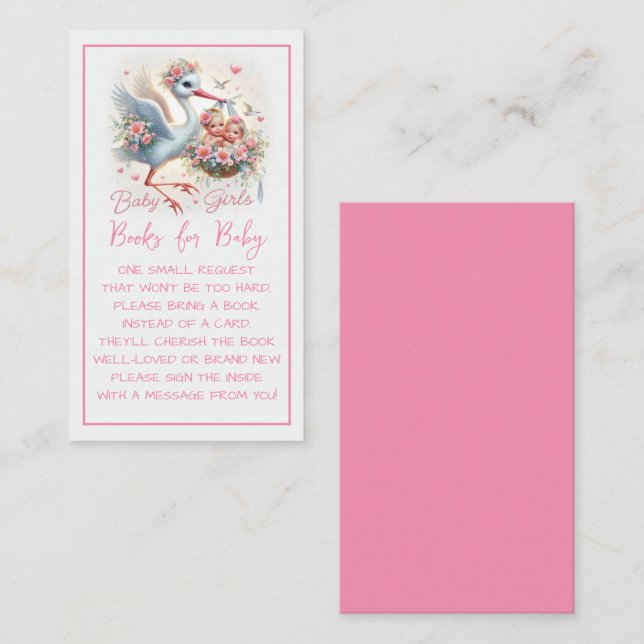 It's Twin Girl's with Stork, Baby Girls and Flower Enclosure Card (Front/Back)