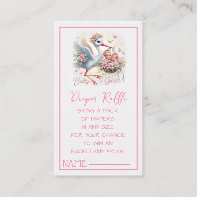 It's Twin Girl's with Stork, Baby Girls and Flower Enclosure Card (Front)