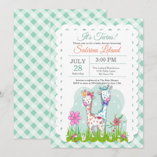 It's Twins Adorable Giraffes Baby Shower Invitation