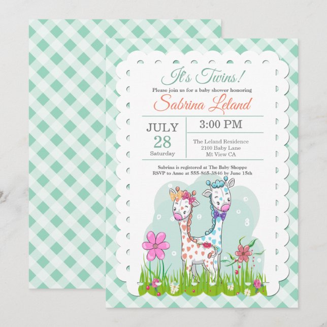 It's Twins Adorable Giraffes Baby Shower Invitation (Front/Back)