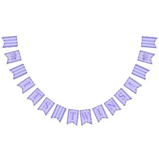 It's Twins! Baby Elephant Flowers Purple Theme Bunting