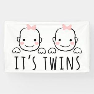 It's Twins Baby Girls With Pink Bows Banner