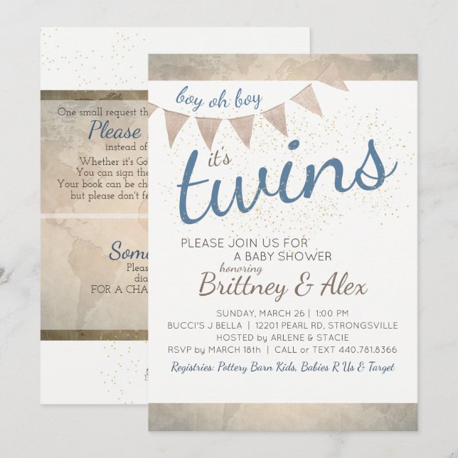 It's Twins! Baby Shower Invitation (Front/Back)