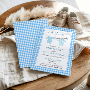 It's Twins Blue Clothes Baby Boy Baby Shower Invitation