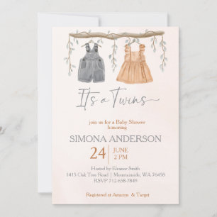 It's twins boho clothes nursery baby shower  invitation