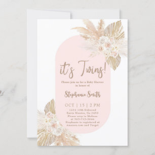 It's Twins Boho Pampas Baby Shower Girl Invitation