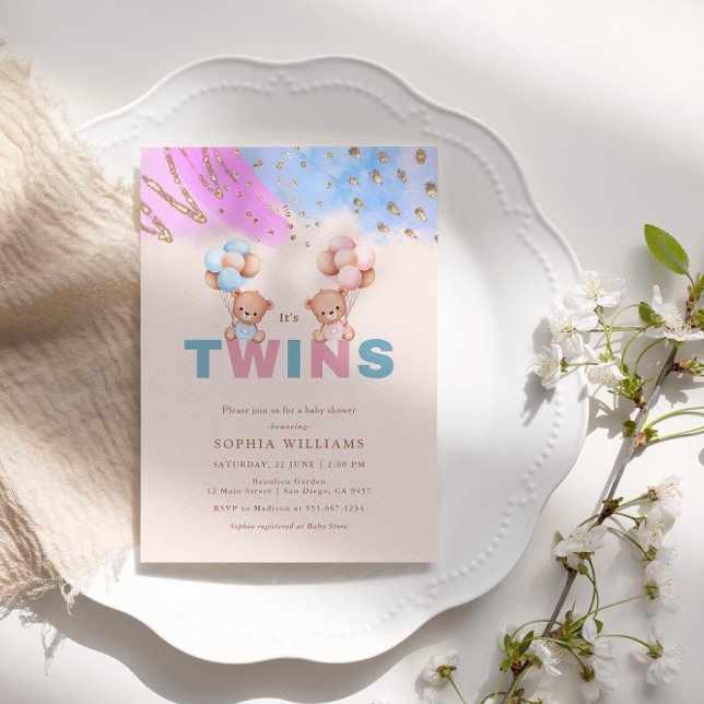It's Twins Boy and Girl Twin Baby Shower  Invitation (Creator Uploaded)