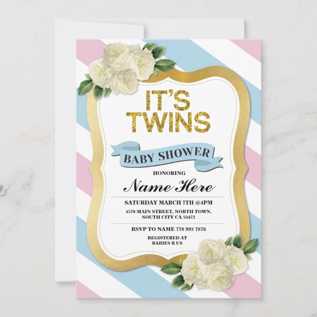 It's Twins Boy & Girl Baby Shower Pink Blue Invite (Front)