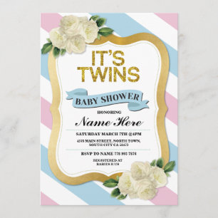 It's Twins Boy & Girl Baby Shower Pink Blue Invite