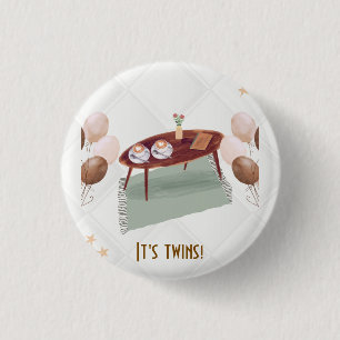 It's Twins Coffee Themed Baby Shower 3 Cm Round Badge
