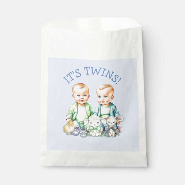 It's Twins! Cute boy twins Baby Shower  Favour Bags (Front)