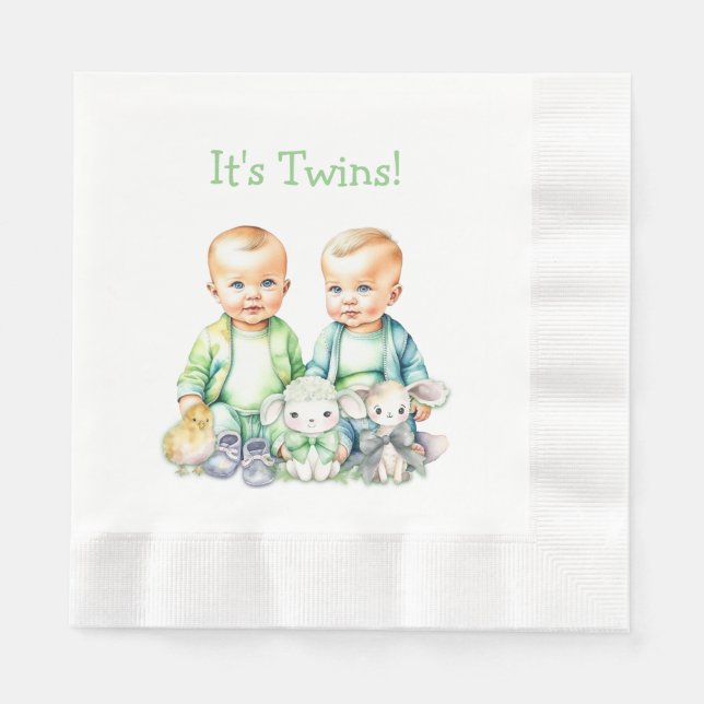 It's Twins! Cute boy twins Baby Shower Napkin (Front)
